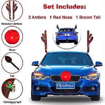 Kerst Auto Decoratie Rendier Kerst Auto Decoratie Set - Rudolph Rendier Gewei En Rode Neus Met LED Lichtjes Voor Op Je Auto LED Gewei En Rode Neus Set