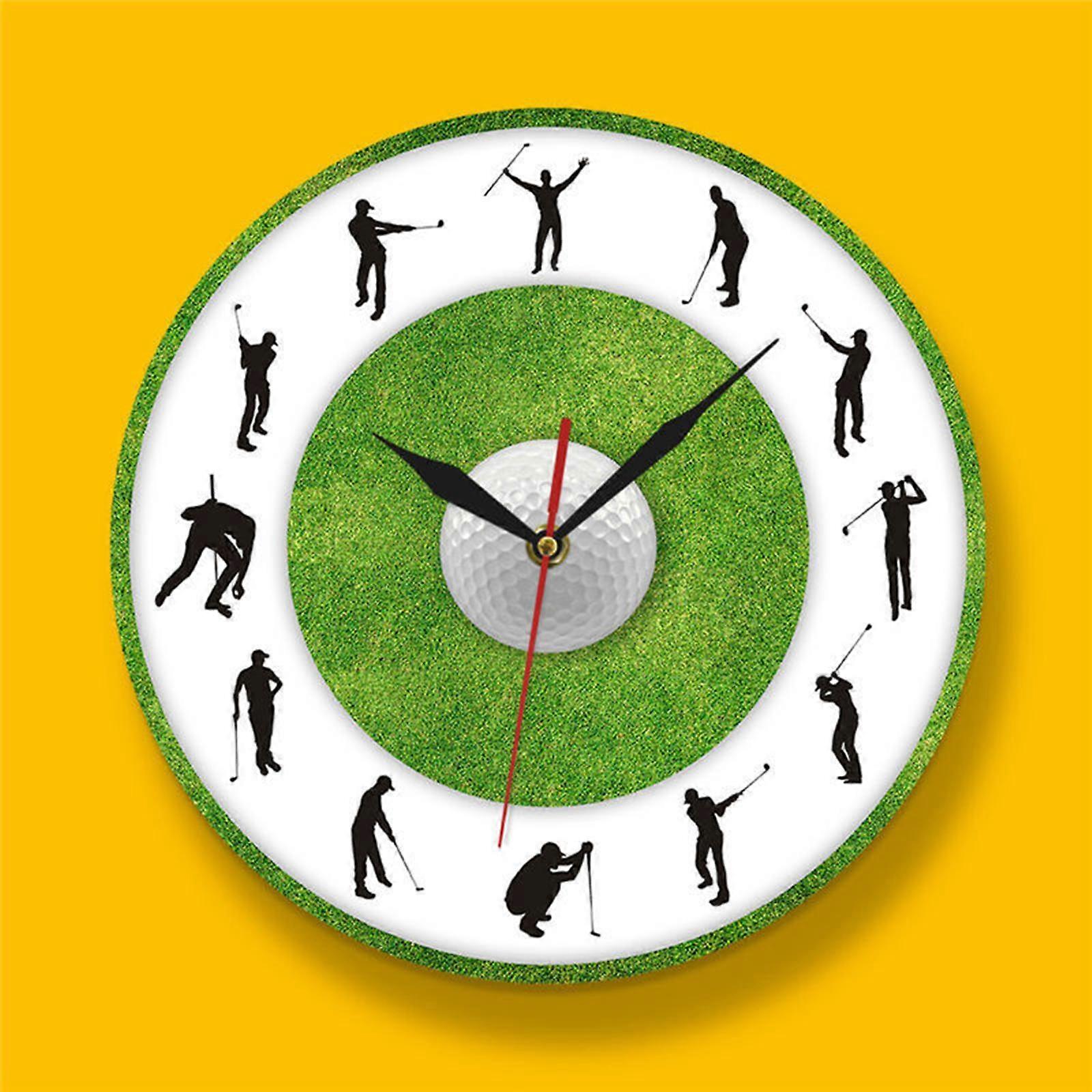 Round Golfer Figure Grass Wall Clocks 12 inch