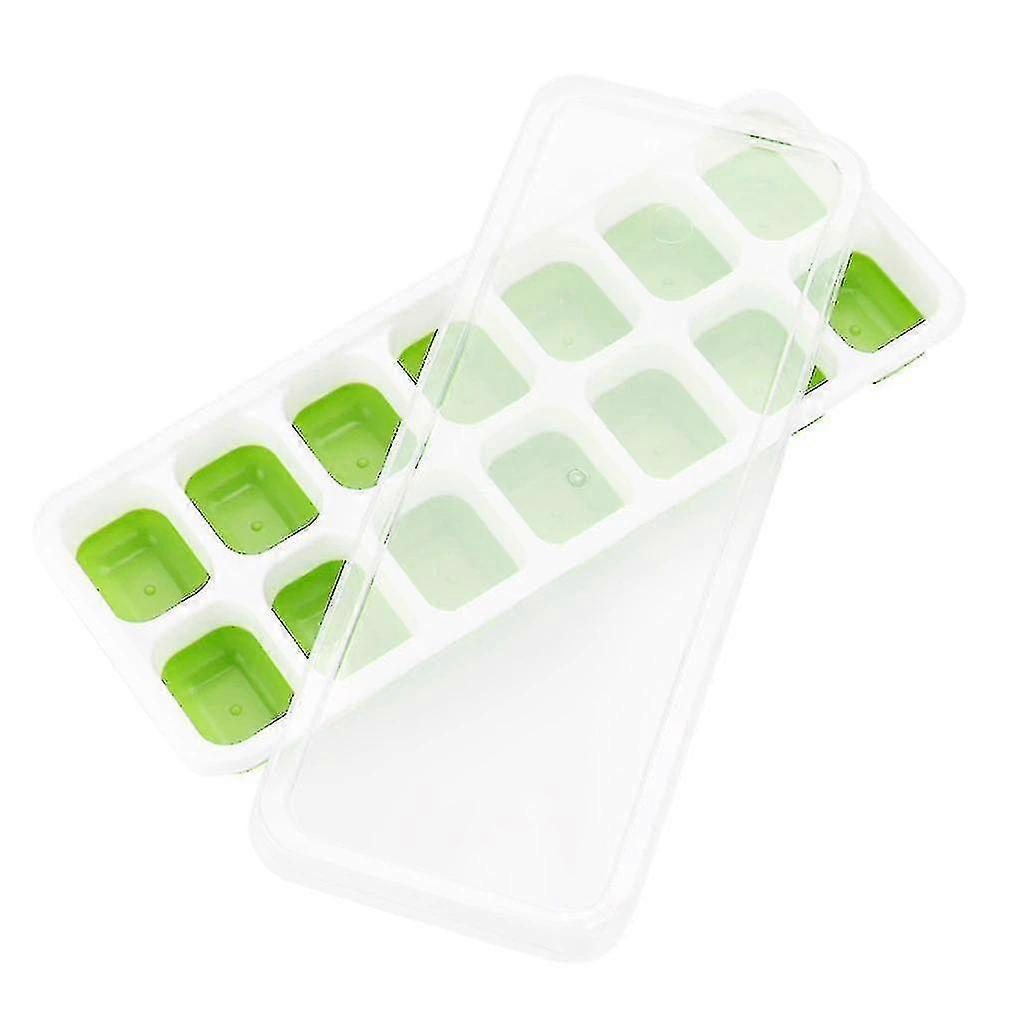 25cm 14 Grid Food Grade Ice Tray Home With Lid Diy Ice Cube Mold 4pc Covered Ice Mould(green)