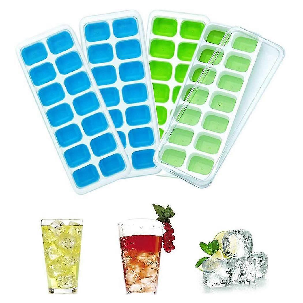 4pcs Bacs à glaçons avec couvercle 14 compartiments