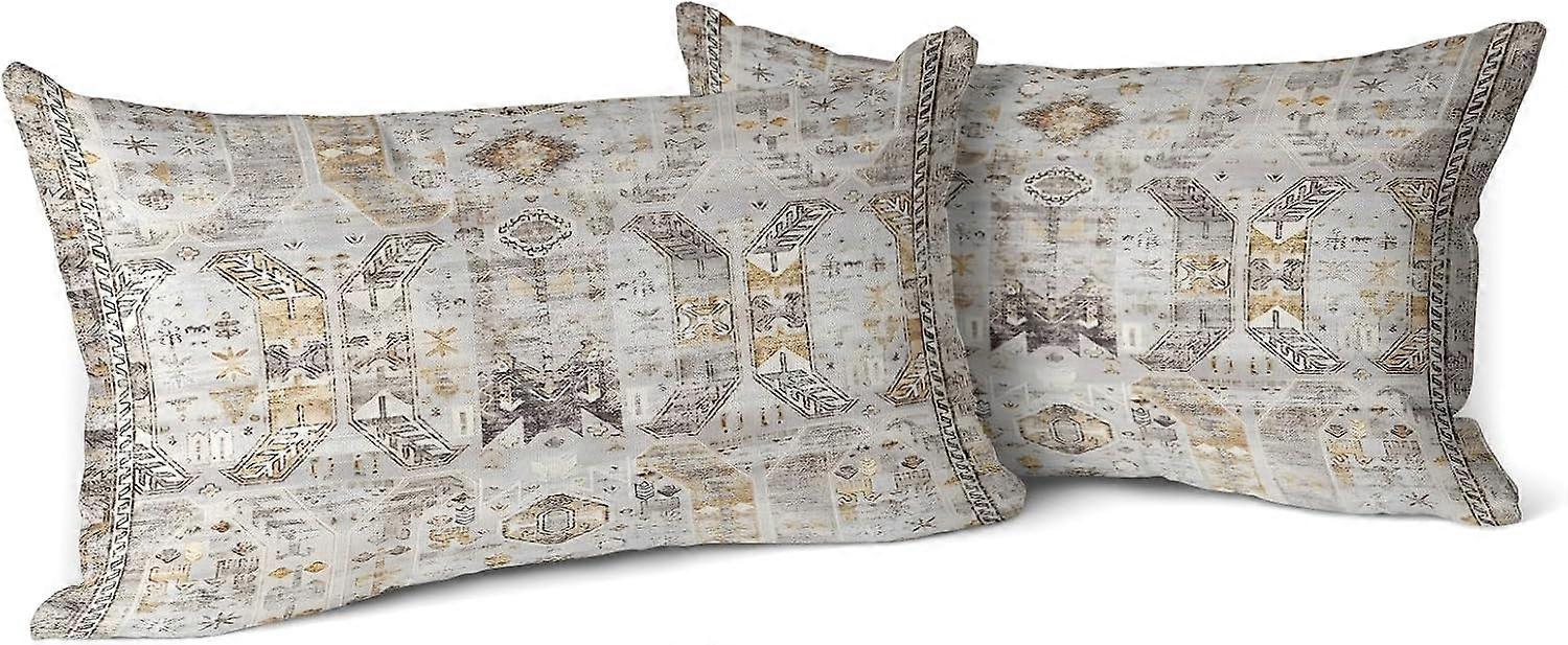 Set of 2 Carpet Pattern Boho Style Ethnic Design Decorative Polyester Throw Waist Pillow Case Cushion Cover Pillowcase 12x20 Inches Boho 4