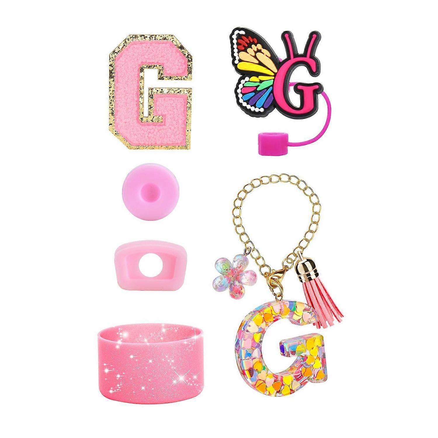6-Piece Tumbler Accessories Set Letter Stickers Butterfly Straw Cap Cup Sleeve Reusable Easy to