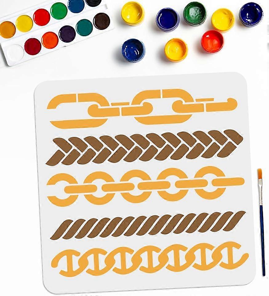 Chain Hemp Rope Stencil Chain Link Stencil 11.811.8inch 3 Chains and 2 Ropes Pattern with Paint Brush for Decor on Walls Fabric Furniture Art Craft