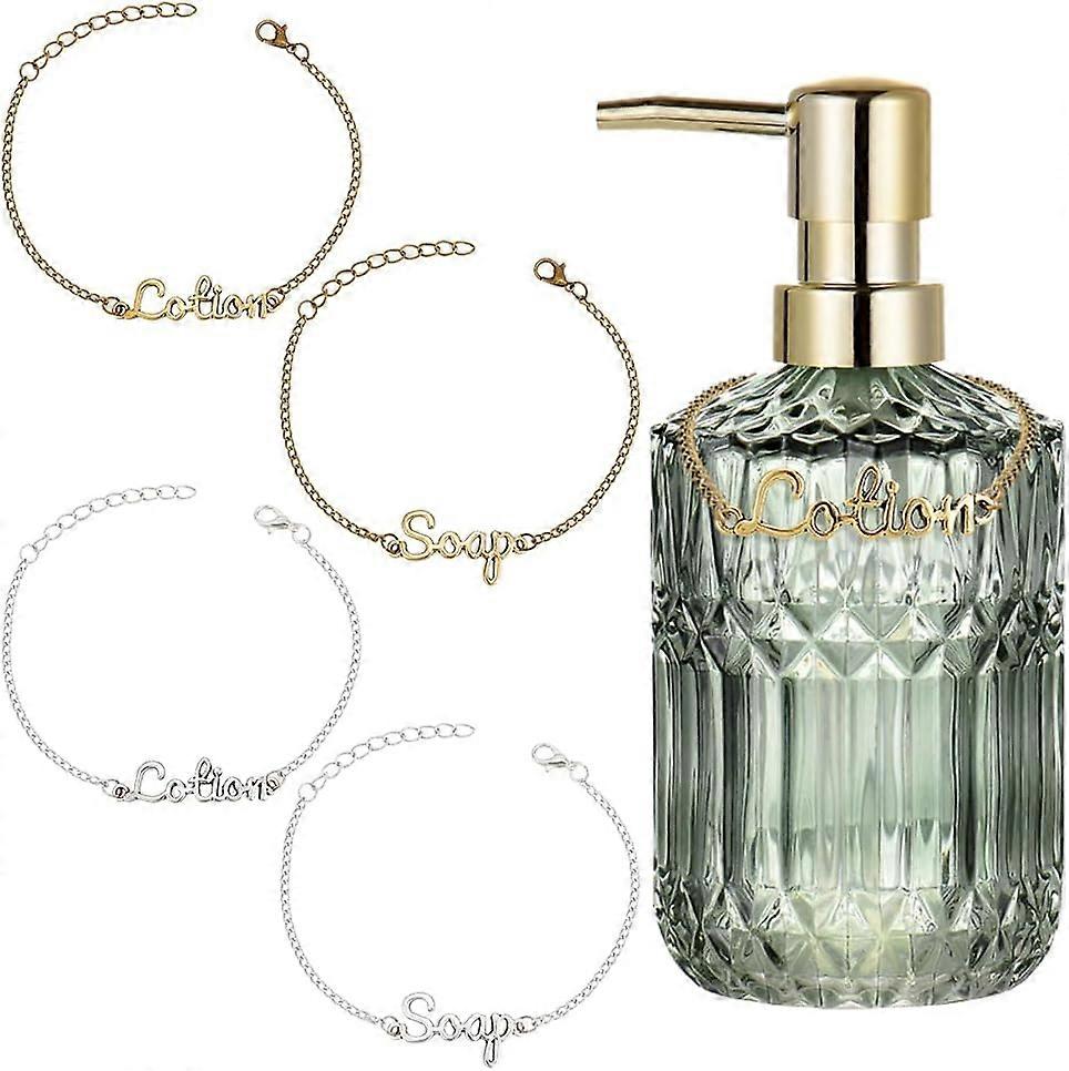 4 Pcs Soap Chain Labels Lotion and Soap Dispenser Chain Labels Gold Silver Soap Tags Lotion Bottle Tags for Farmhouse Rustic Decor Bathroom Kitchen