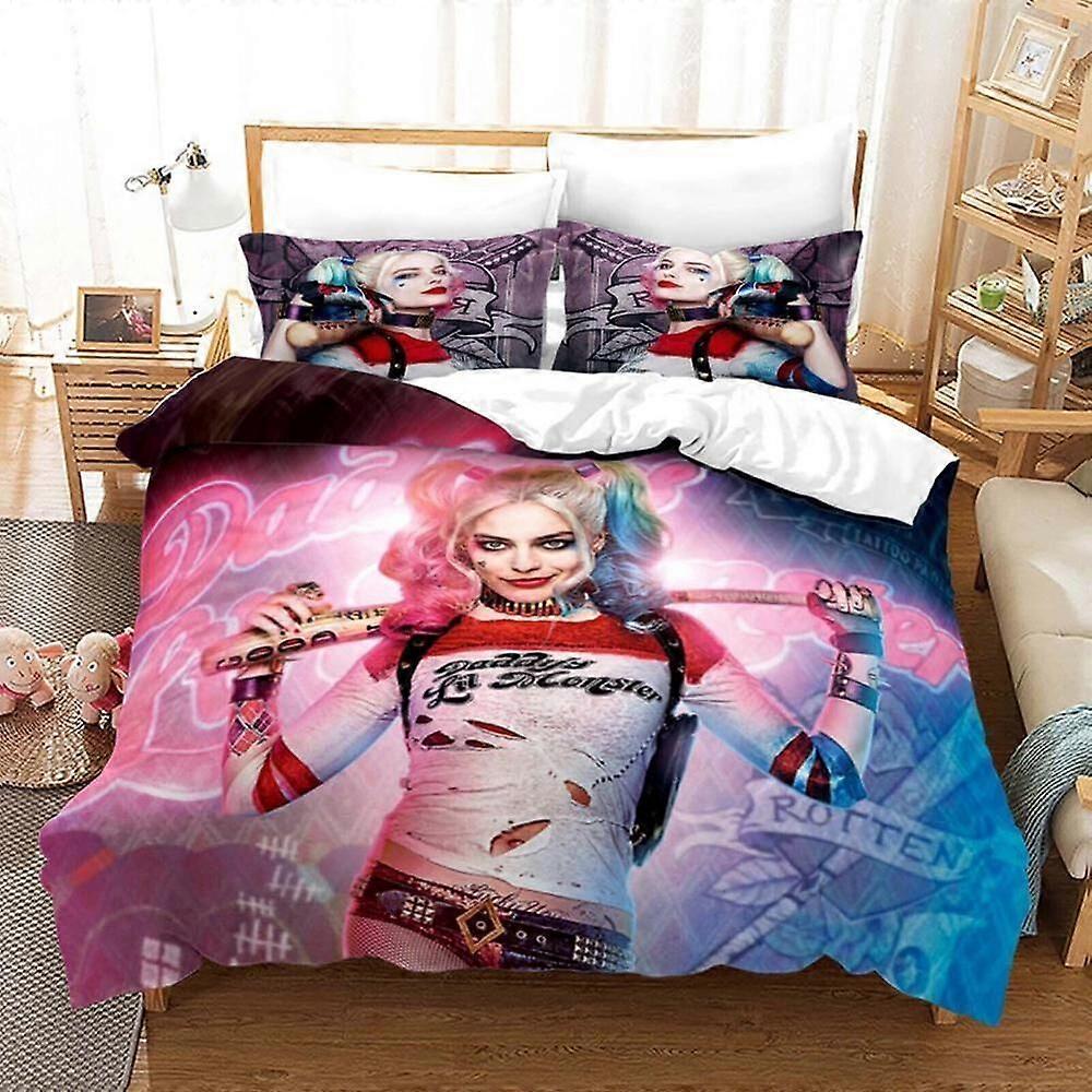 v623 Lençóis Esquadrão Suicida Harley Quinn 3 Conjunto de capa de edredão para colcha Fronha de colchaConjunto de cama de 3 peças (1 capa de edredom + 2 fronhas) y623