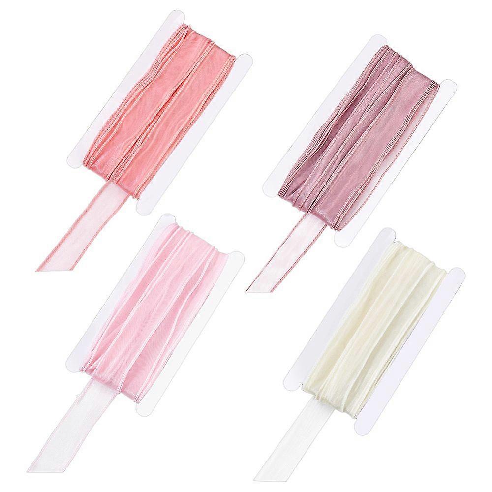 4 Cards 4 Colors Polyester Chiffon Ribbon for Bowknot Making Mixed Color 1-1/8 inch(30mm) about 10 yards/card 1 card/color
