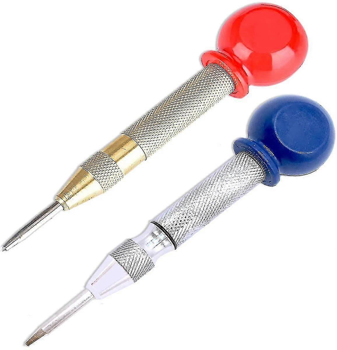 2 Pack 5 Inch Automatic Centering Punches Spring Loaded Brass Hand Tool Center Hole Steel Scribe Punch For Wood Metal Plastic Punch With Padded Cap Qy