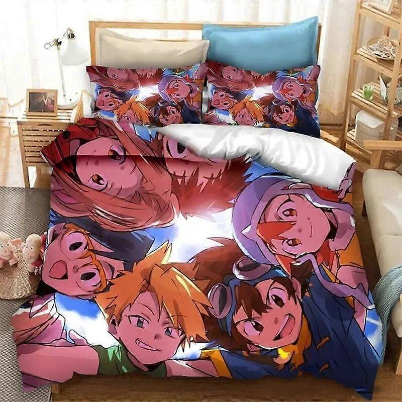 x2442 LakanAnime Digimon Adventure Sängkläder Set Pojkar Flickor Twin Size Påslakan Örngott Säng Pojkar Vuxen Mode Hem Textilextil 3-delad säng