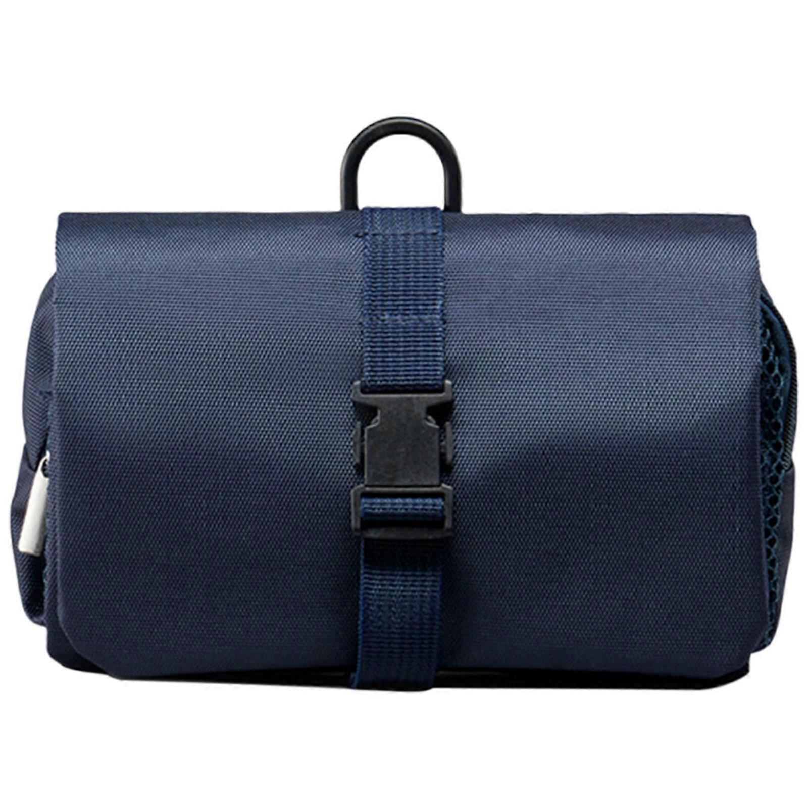 Foldable Wash Bag with Snap Buckle Space Saving Makeup Organizer Hanging Toiletry Holder Storage Solution for Traveler  Navy Blue
