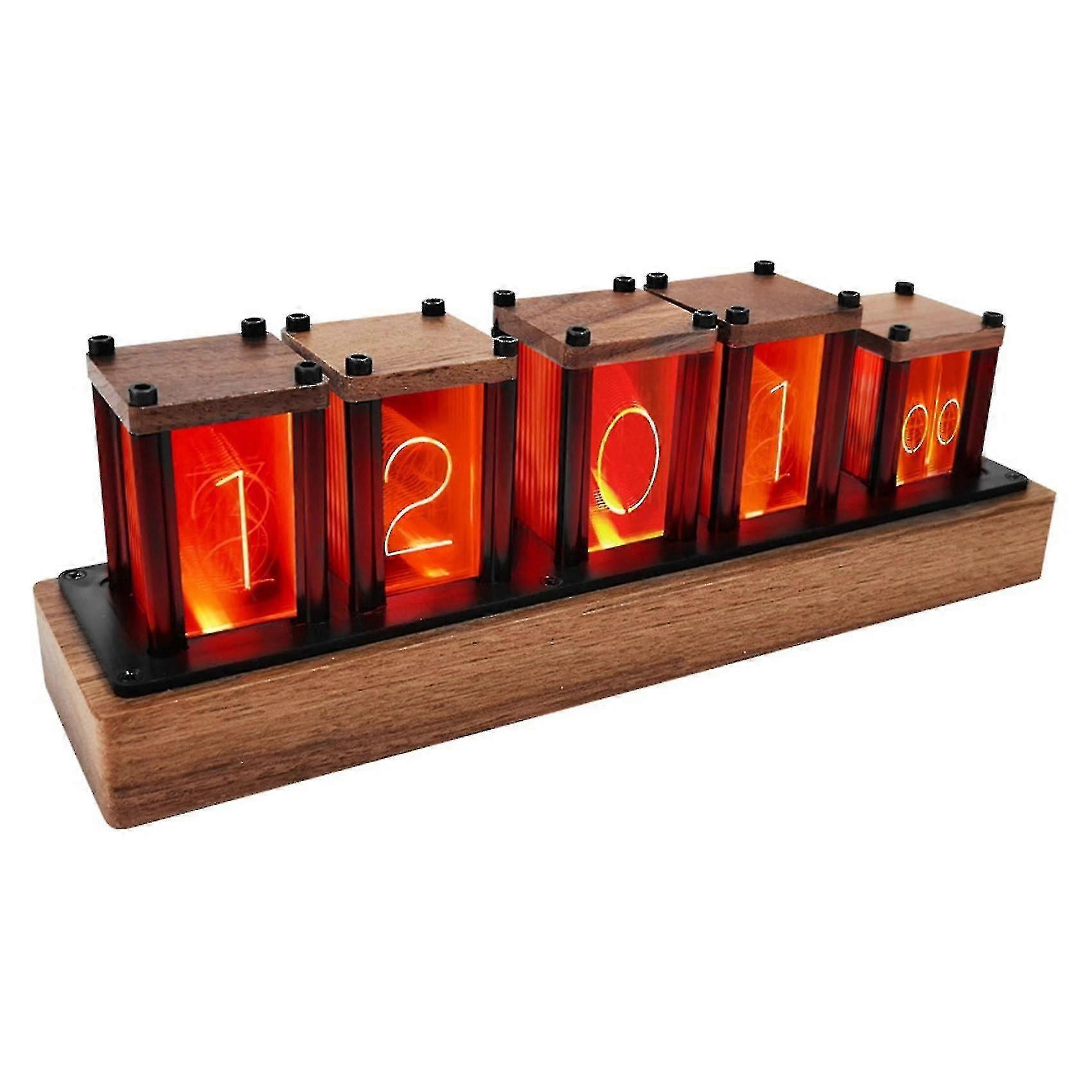 Rgb Glow Tube Clock Led Desktop Ornaments Imitation Glow Clock Diy Kit Walnut Digital Clock Uk Plug
