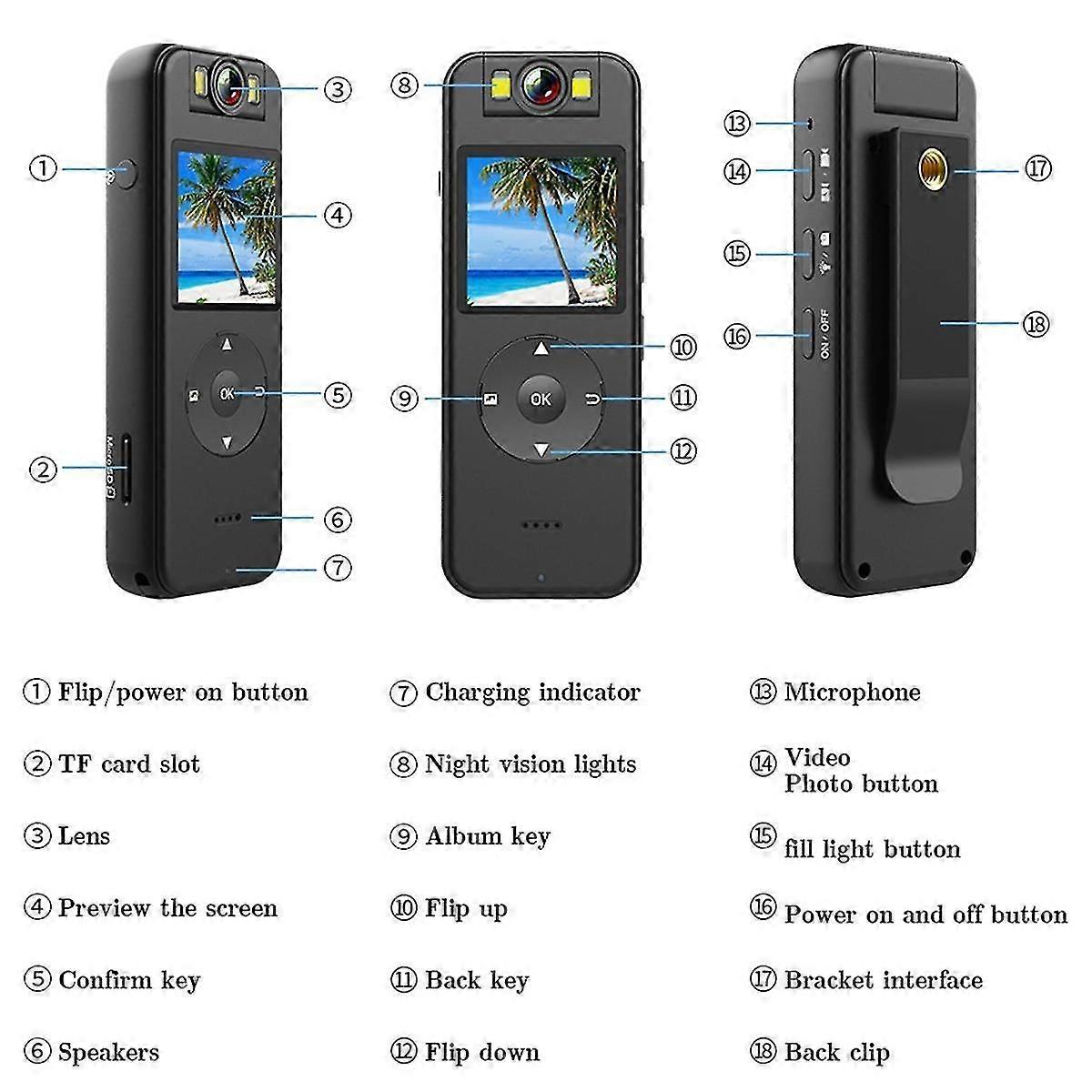 Outdoor Sports, Cycling, Small Household Camera, Wearable Police On-Site Law Enforcement Recorder,