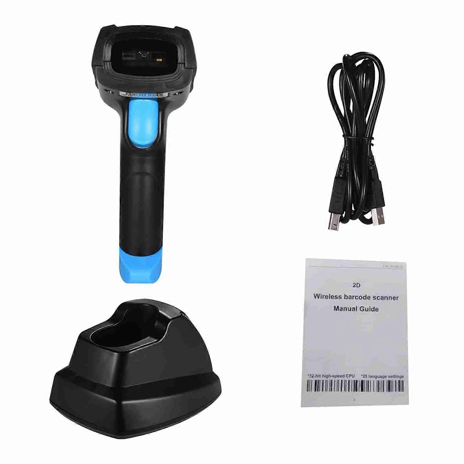 Handheld 1D 2D QR Wireless Barcode Scanner Bar Reader with USB Cradle Receiver Charging Base 100m L