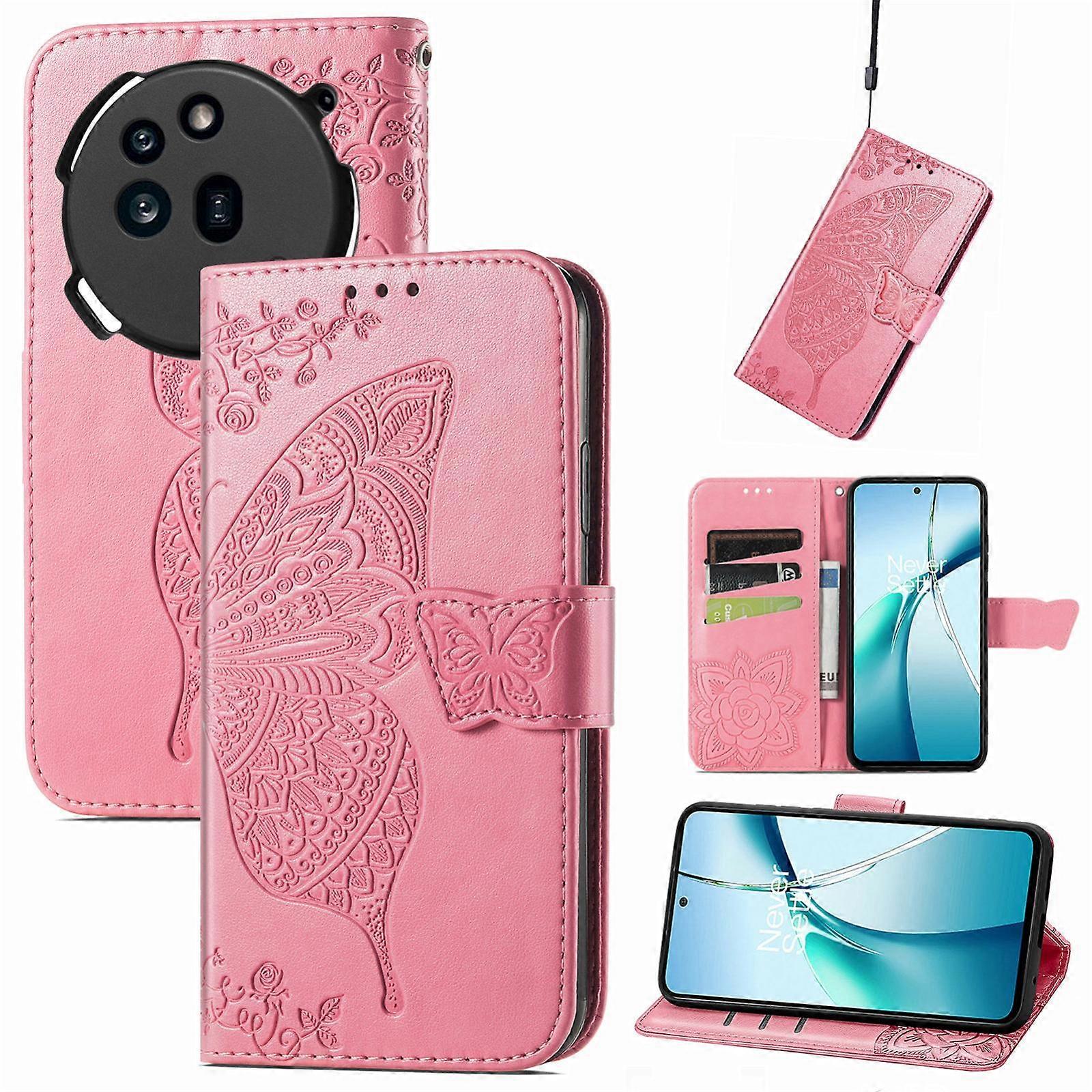 Butterfly Love Flower Embossed Leather Phone Case