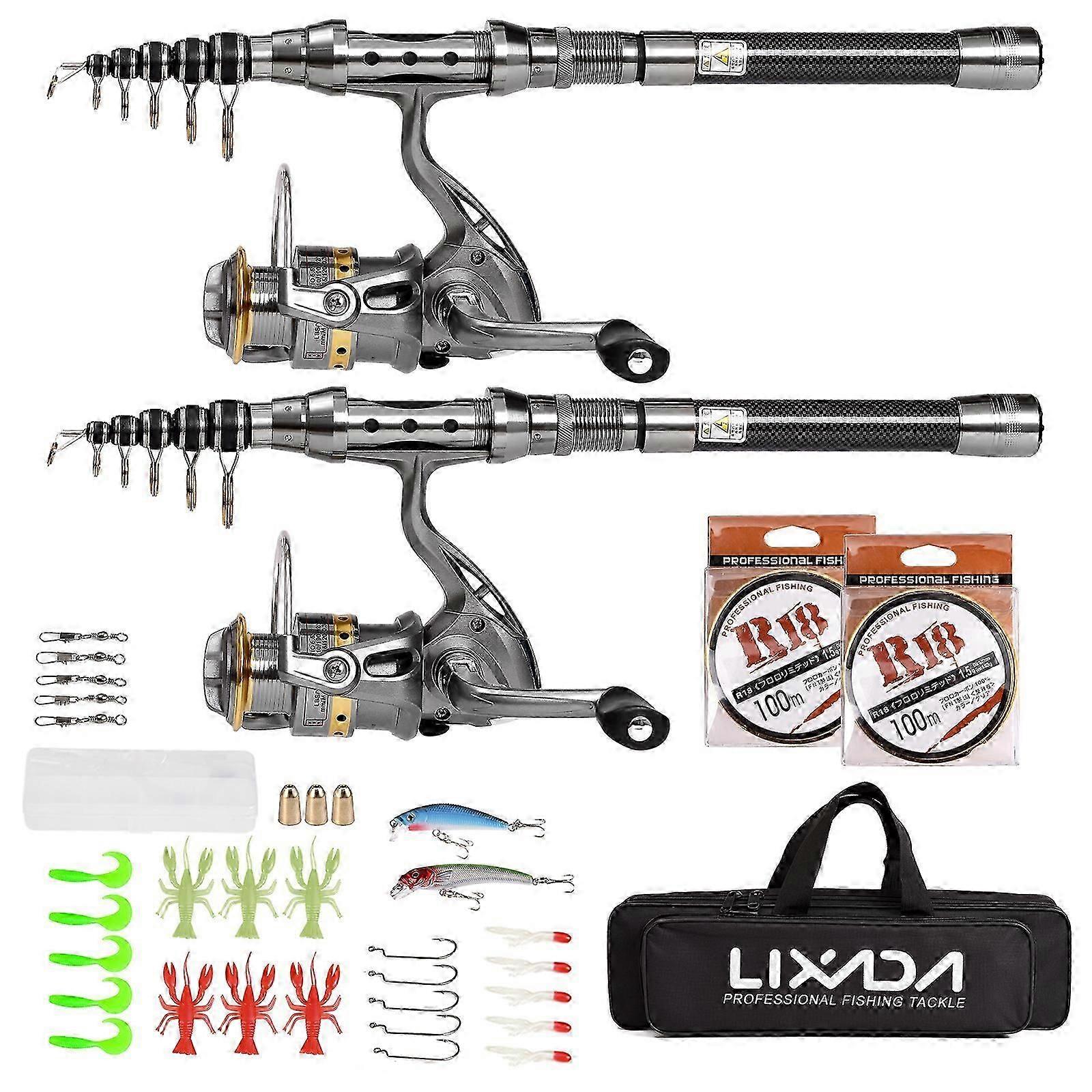 Combo Fishing Pole Set 2PCS Καλάμι και κύλινδρος Τηλεσκοπικό καλάμι ψαρέματος Περιστρεφόμενα καρούλια ινών άνθρακα Αξεσουάρ αλιείας 1.5/1.8/2.1/2.4m