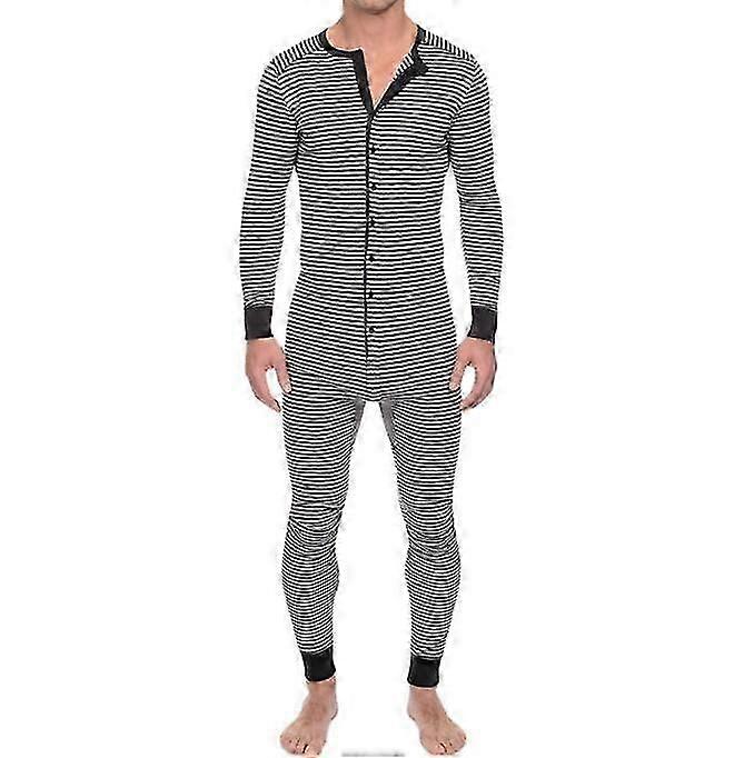 Herren Langarm bequemer einteiliger Stripped Pyjama Jumpsuit