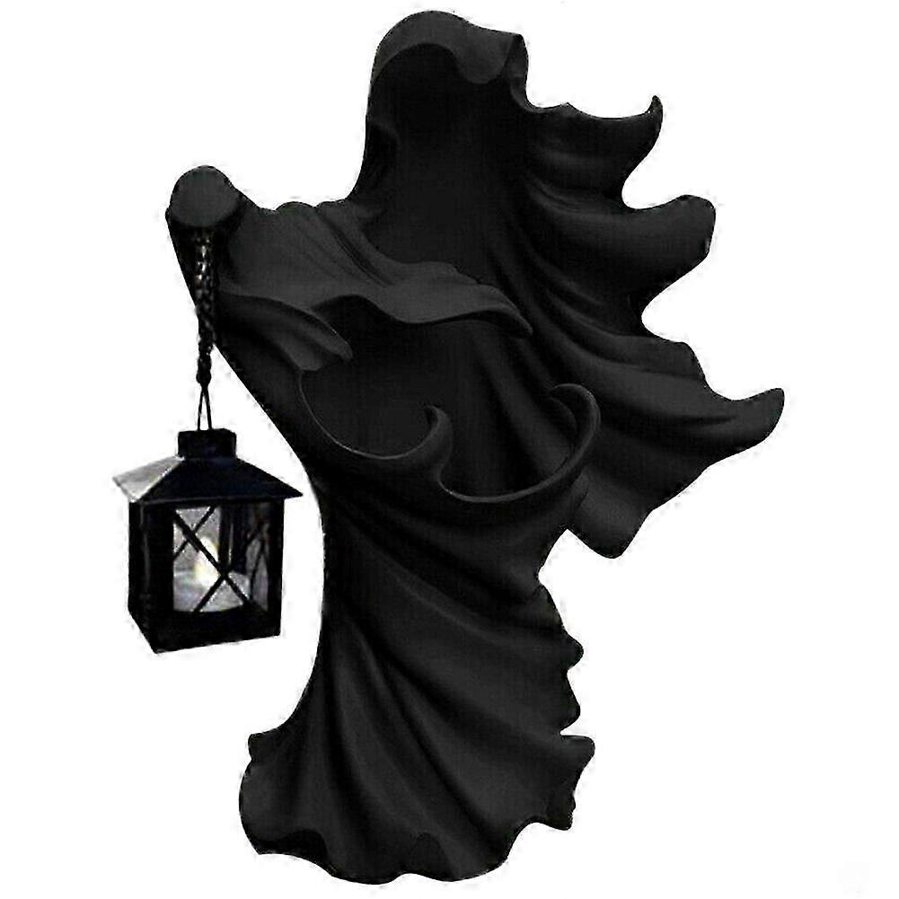 Ghost Halloween Witch Ornament with Lantern Energy Saving Resin Statue for Garden Courtyard Decor B