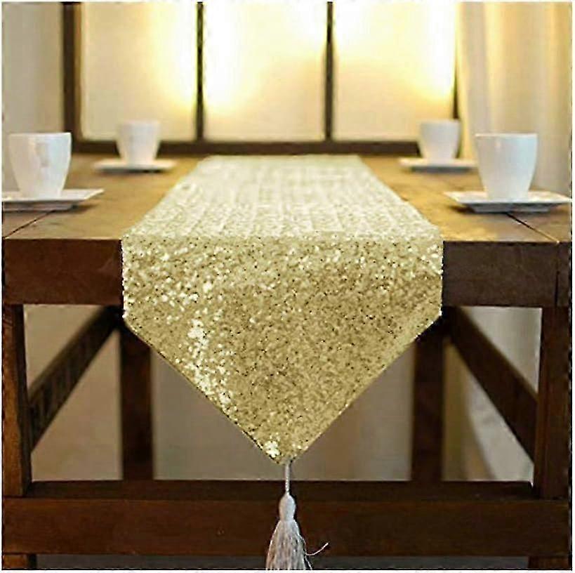 Light Gold Table Runners Tassel Sequined Table Runner,30*275CM