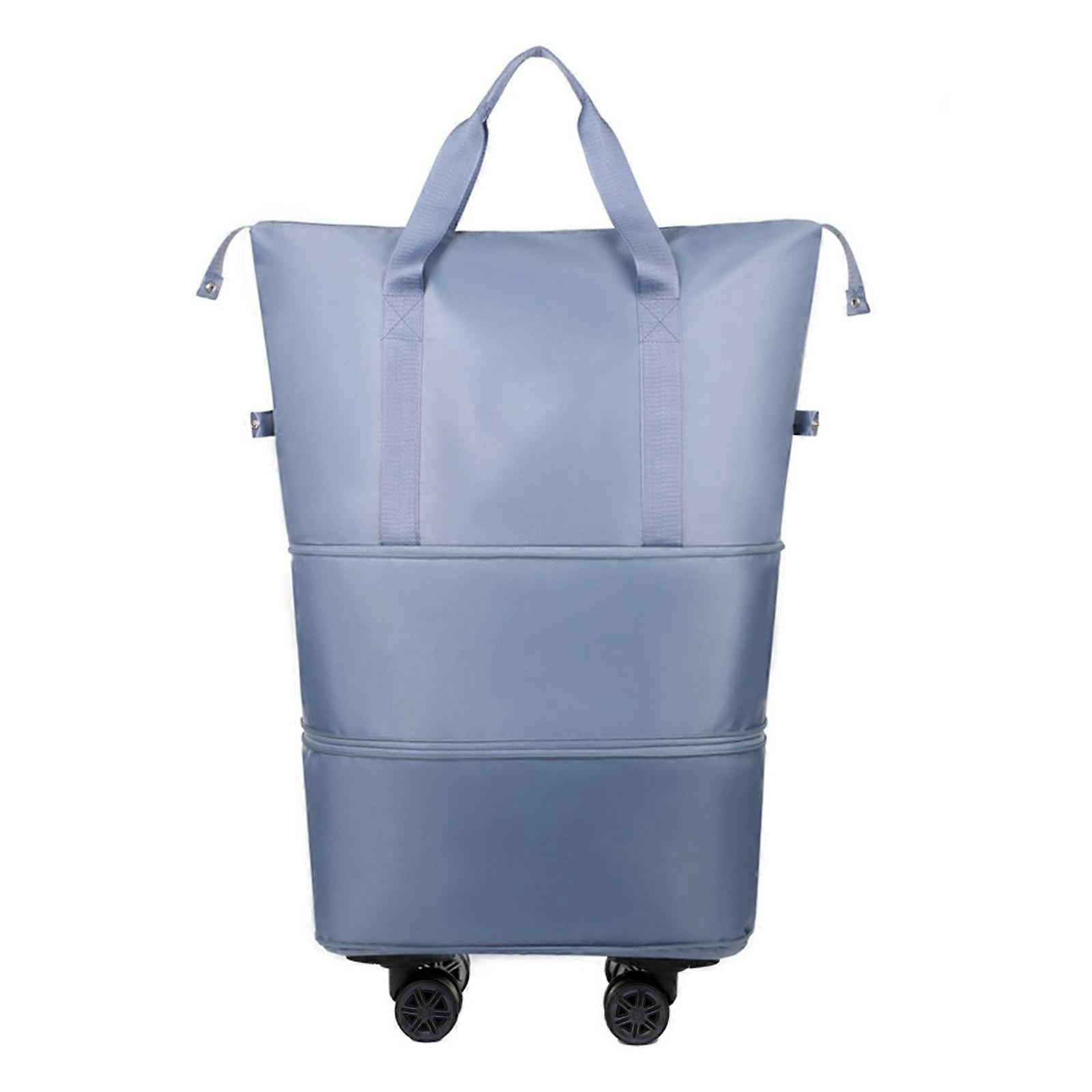Solid Color Waterproof Wheeled Rolling Sport Bag Extendable Foldable Travel Luggage Bag with Large Capacity Storage Sky Blue