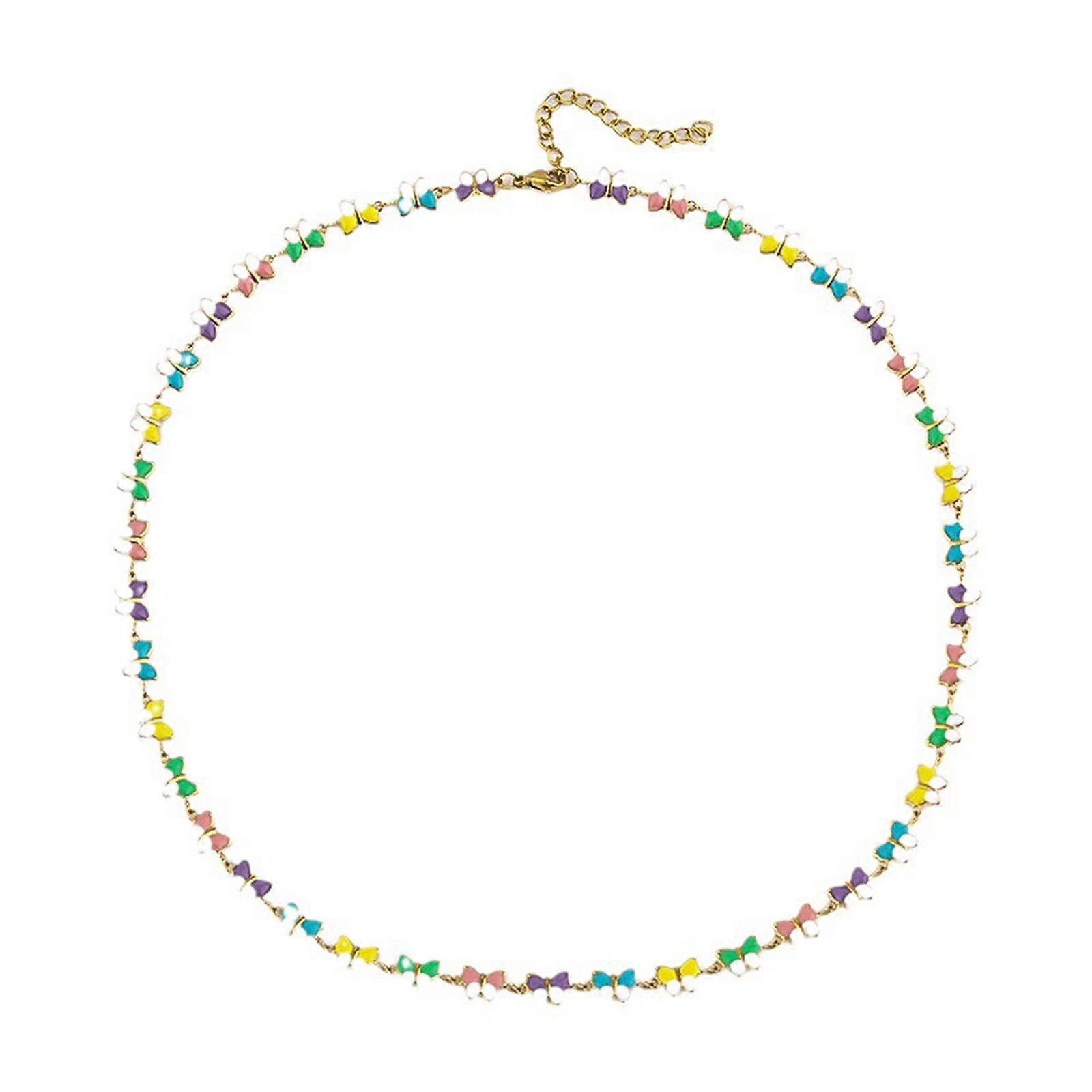 Colorful Butterfly Clavicle Chain for Women Stainless Steel Neckchain with Sweet Cool Charm Adjustable Length Necklace  S