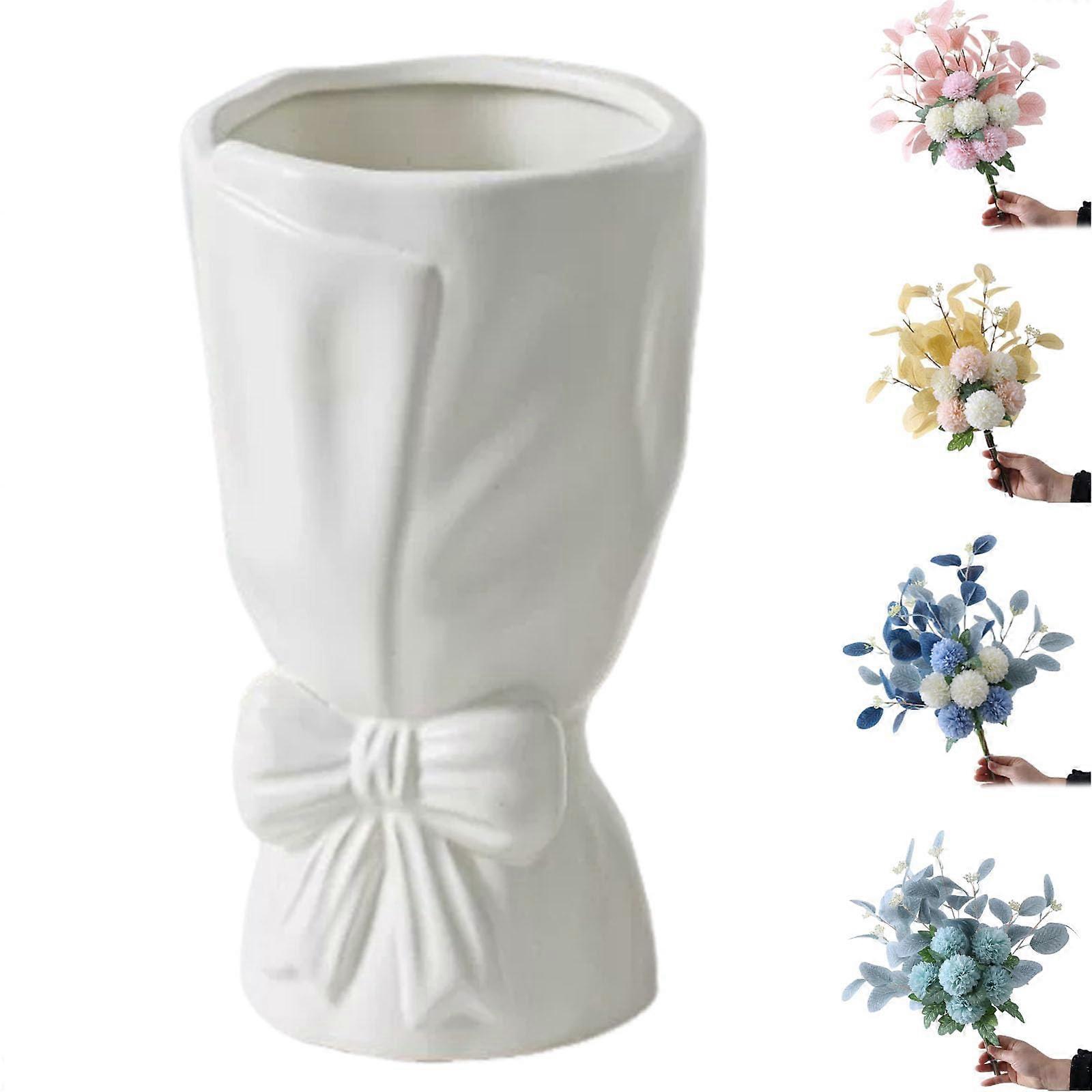 Frosted Porcelain Floral Handmade Flower Vase for Shelf Decor Small B