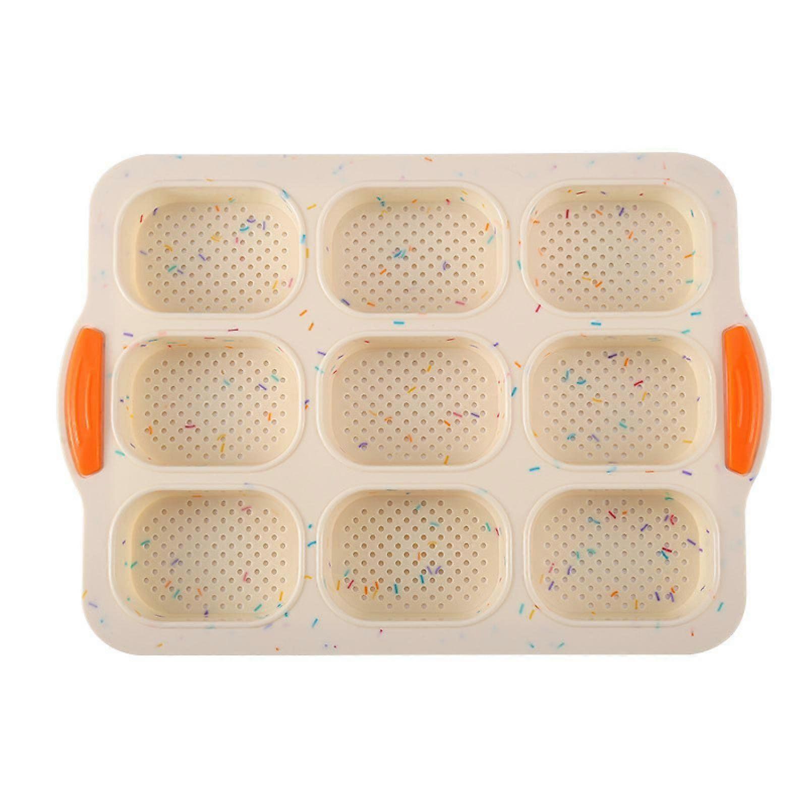 Silicone 9 Cell Oval Baguette Mold for Baking Bread, Non-Stick Kitchen Tool with Colored Dots, 12-Inch Size