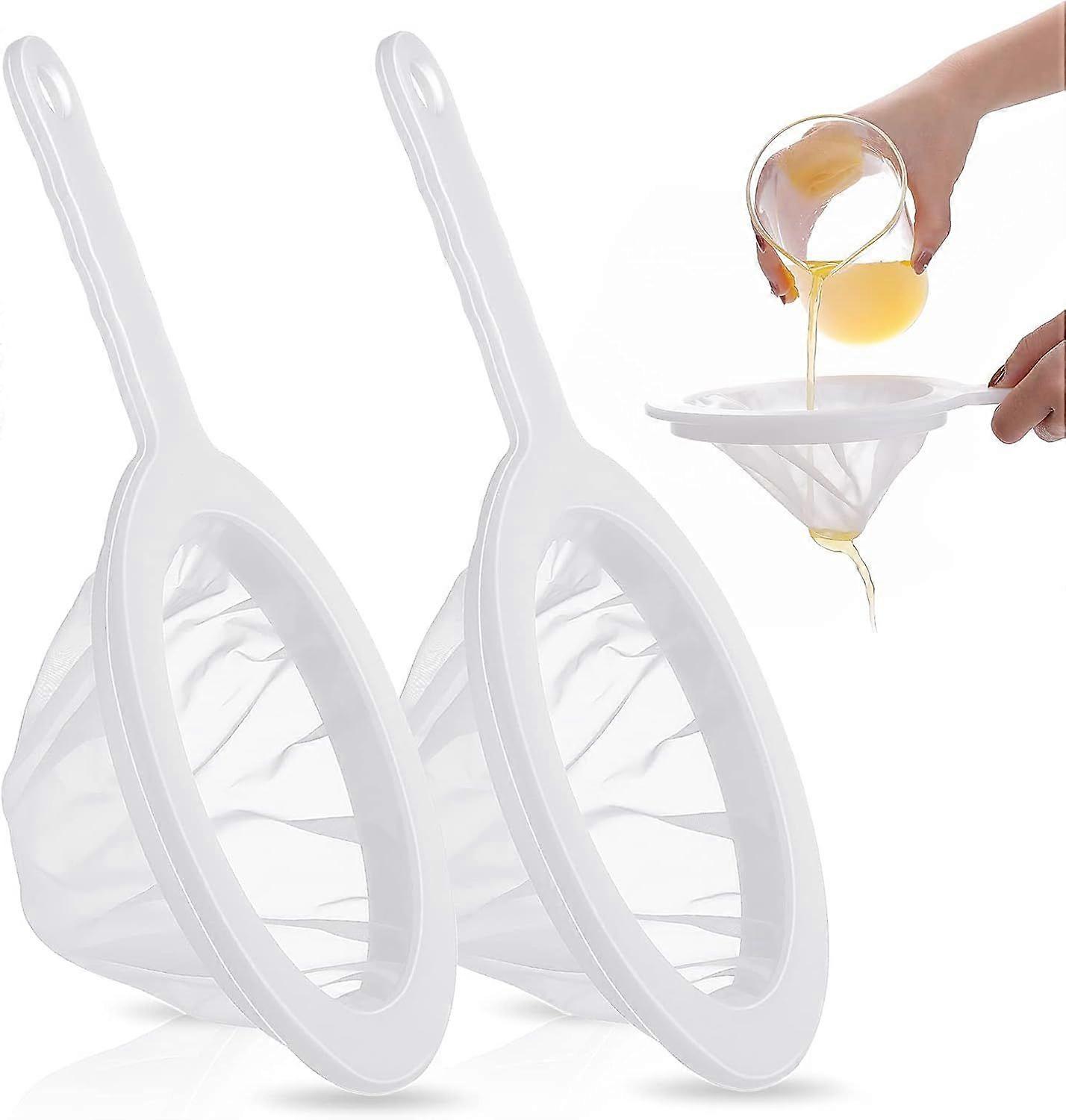 2 Pack Fine Mesh Strainers, Small Strainers for Kitchen Ultra-fine Nylon Mesh Sieve Colander-Skimmer with Handle Sieve Sifters