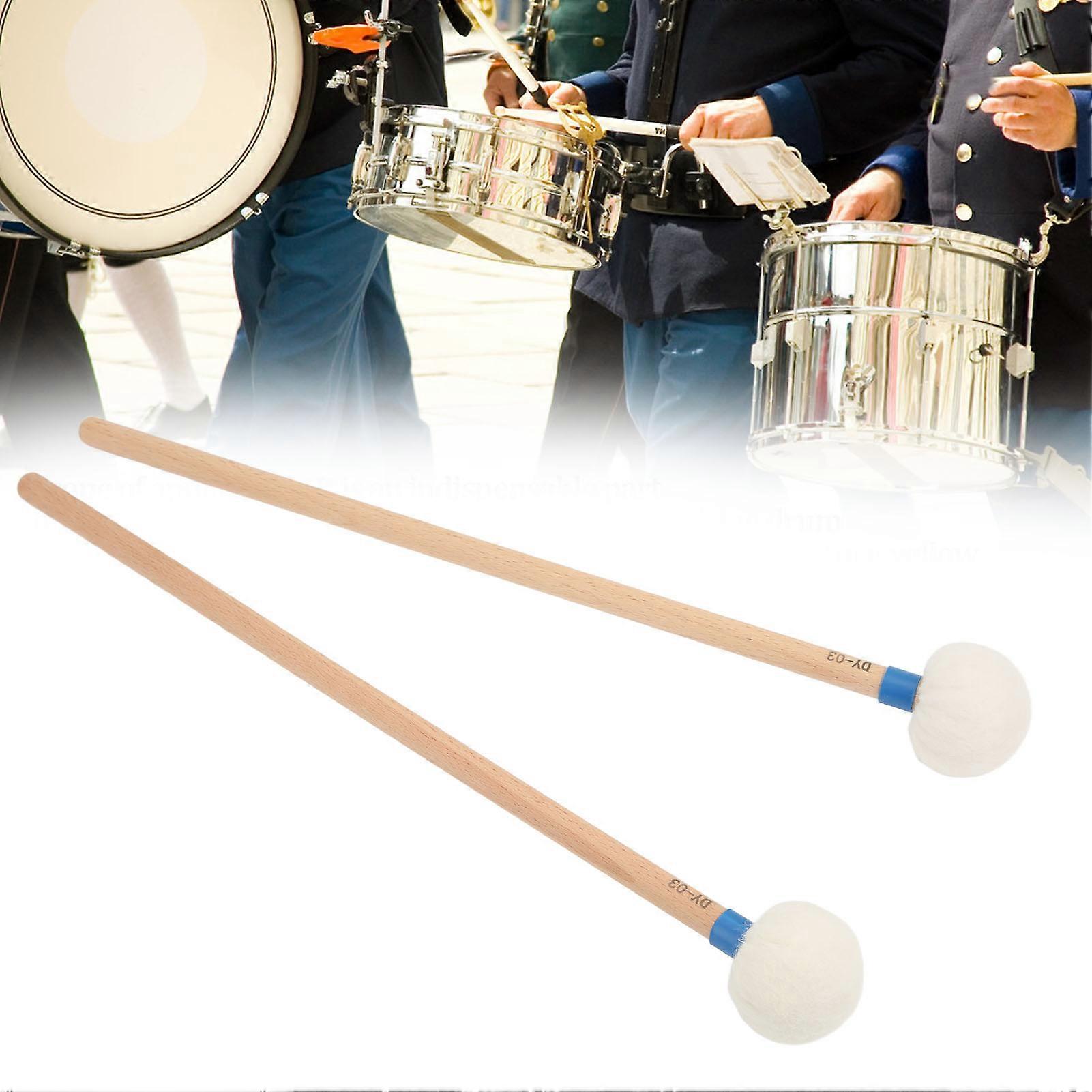 2Pcs Drum Mallet Felt Head Wooden Handle Non Slip Instrument Accessory Set Kit for PlayingBlue 