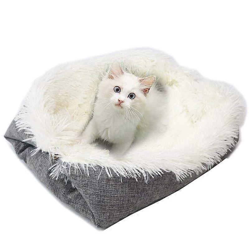 Foldable Dual-Purpose Pet Bed for Puppies and Kittens, Plush Soft Washable Design with Non-Slip Bottom, White Color