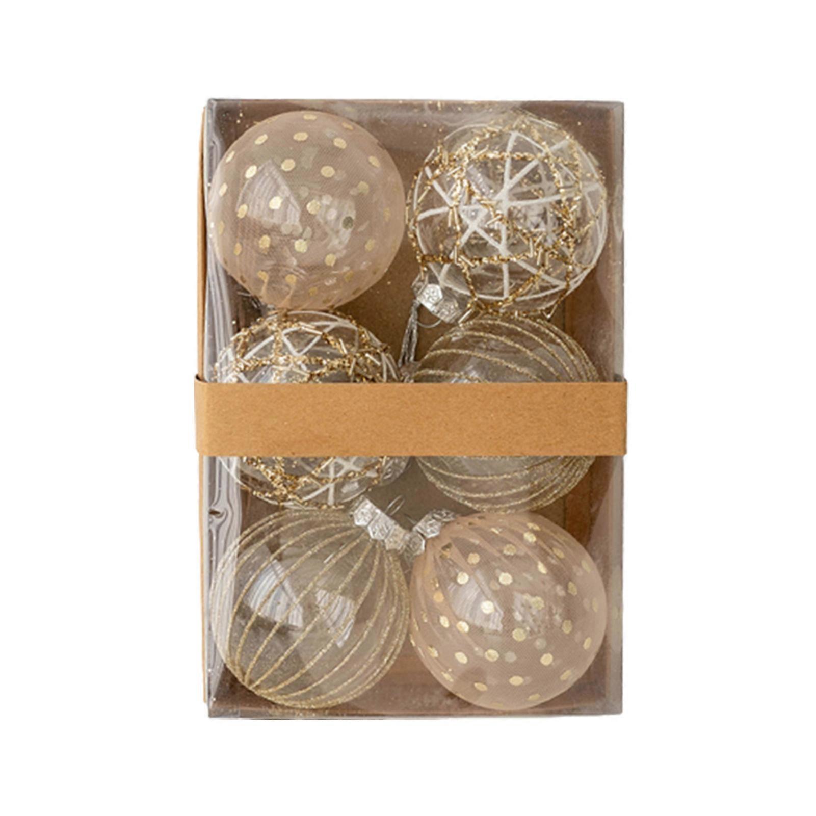 6PCS Christmas Hanging Ornaments 3D Painted Balls Electroplated Rustic Tree Decors for Xmas Tree Crafts Home