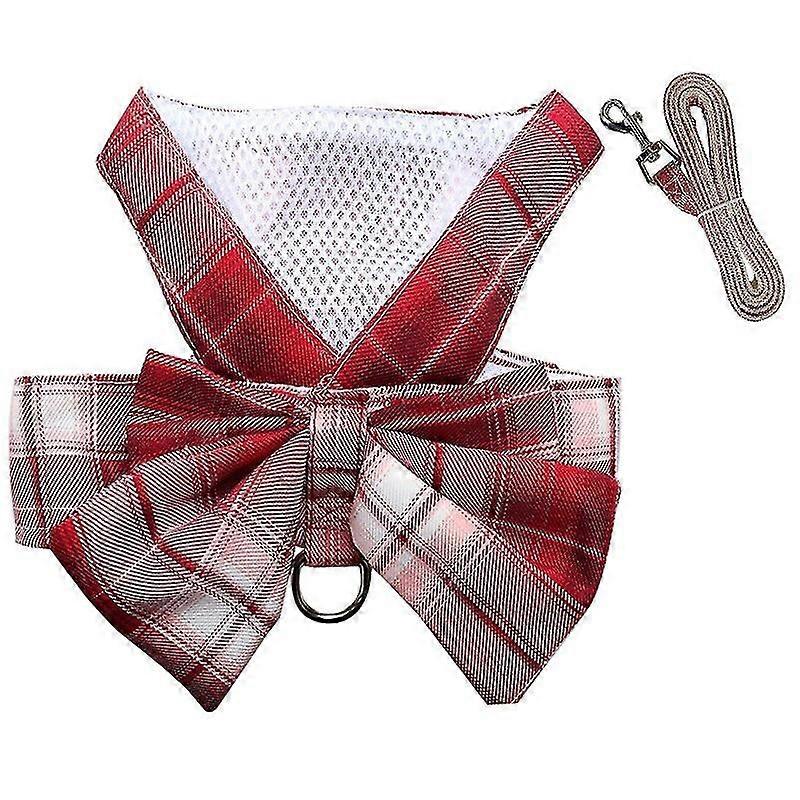 Bow Dog Collar Skirt Cute Pet Harness With Breast Strap Traction Rope Cat Dogs Clothes Harness Vest Princess Tutu Dress Skirt 10 Red Harness