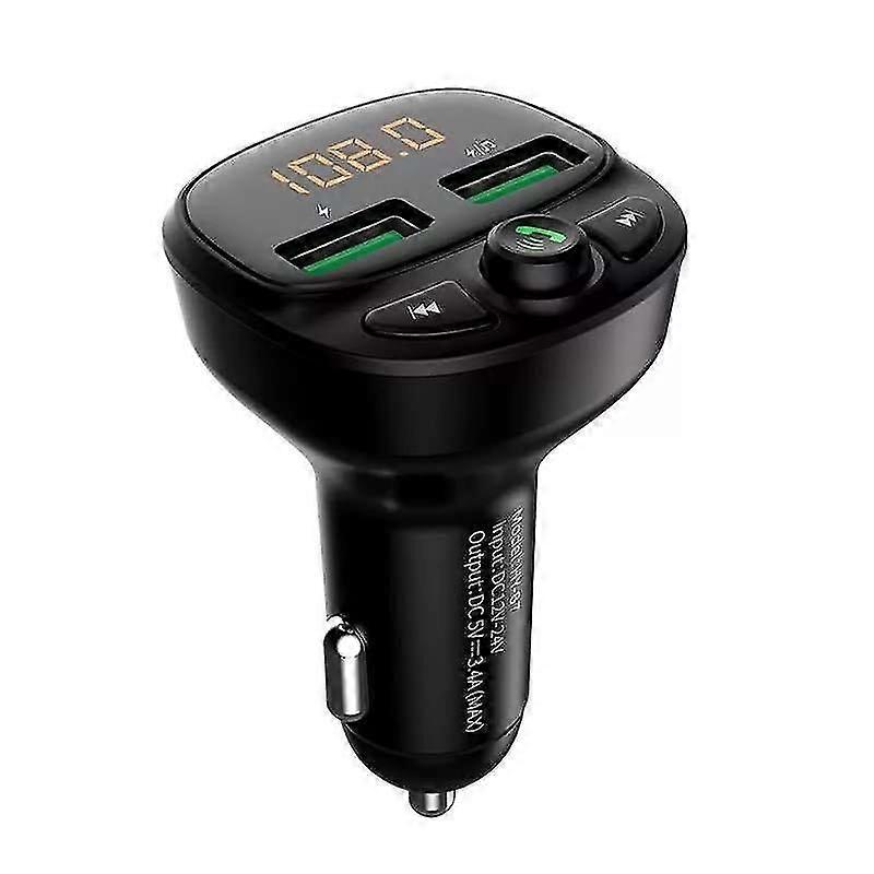 Biloplader Bluetooth-kompatibel 5.0 Fm-sender Dobbelt USB hurtig automatisk oplader Qc3.0 håndfri radiovoltmeter aux-adapter