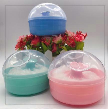 2pcs Powder Puff Empty Box After-Bath Body Powder Container with Bath Powder Puffs and Sifter for Home and Travel (Pink Blue)