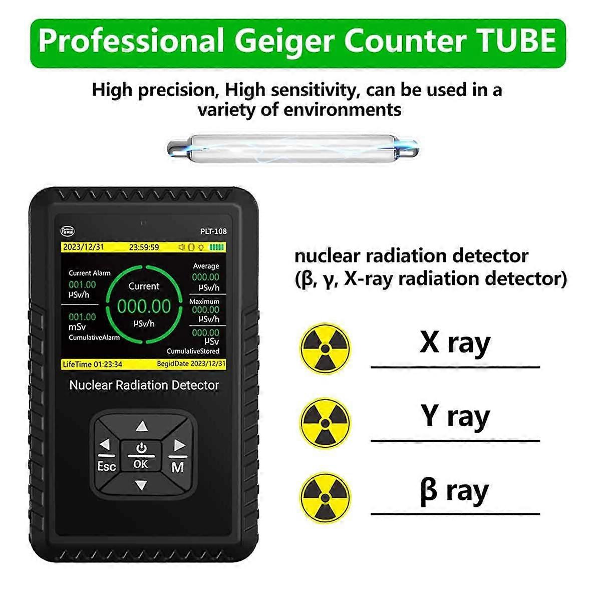 Geiger Counter Nuclear Radiation Detector - Portable Handheld Beta Gamma X-Ray Radiation Monitor Met