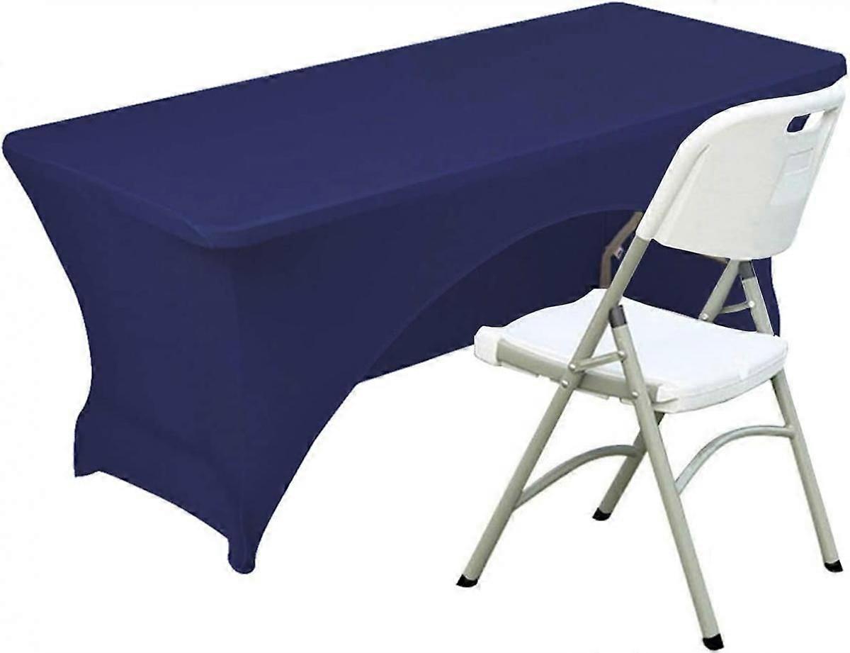 Spandex Table Cover 5 FT. Fitted Polyester Tablecloth Stretch Table Cover Table Topper Open Back -Navy