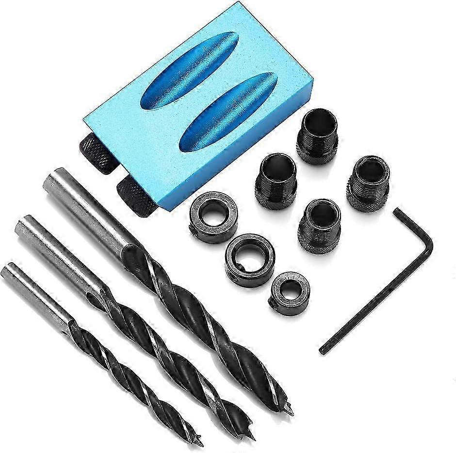 15° Pocket Hole Drill Kit for Woodworking with 14pcs Drill Guides - an Angular Drilling Positioner and Locator Tool