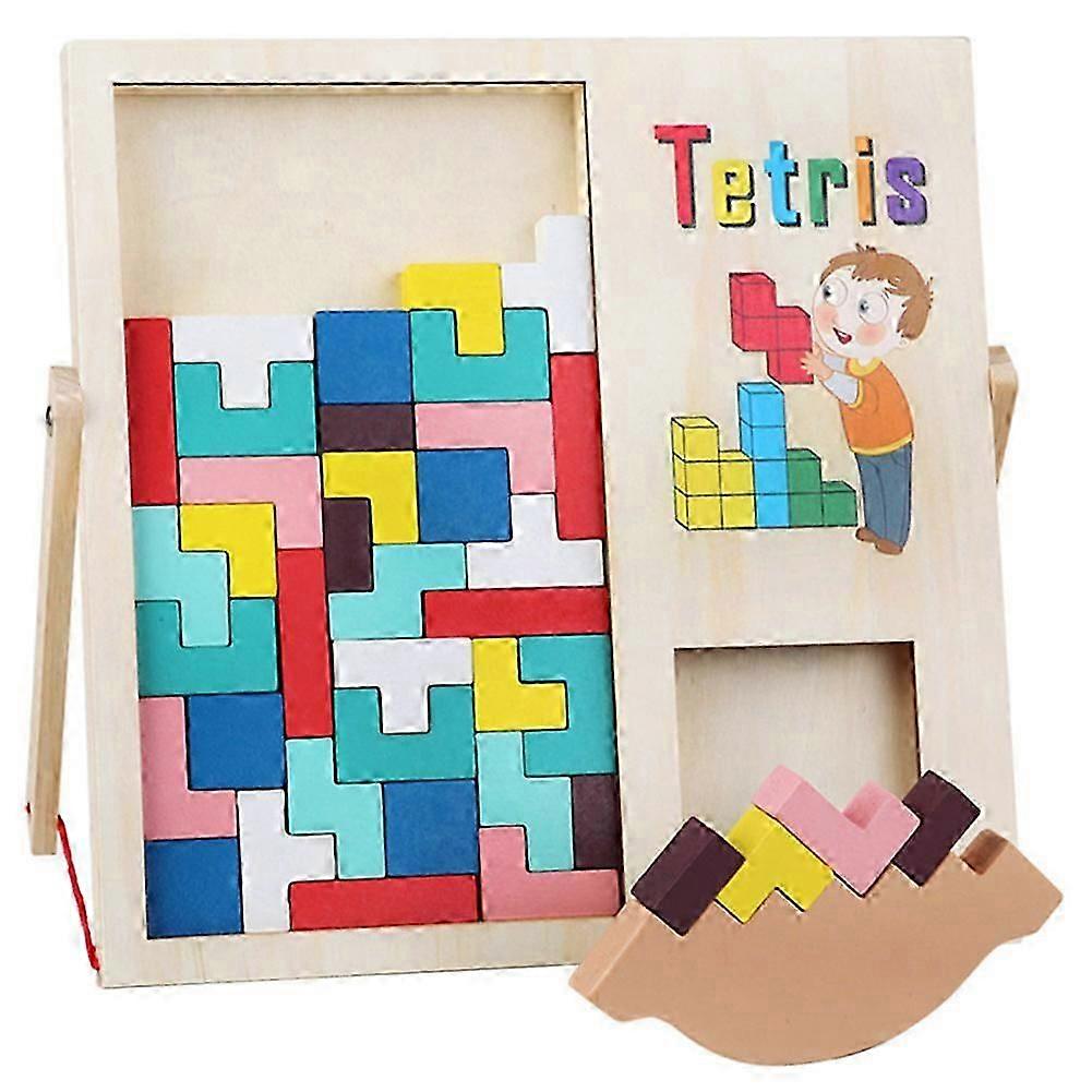 Wooden Cube Stacking Game with Multi-Coloured Brick Brain Teaser Toys