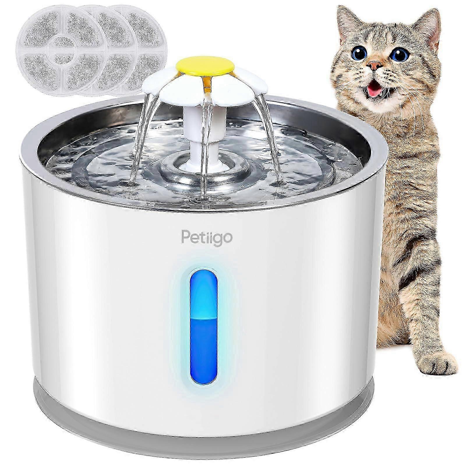 Stainless Steel Drinking Fountain With 3 Filter Led Display For Cats/dogs - 2.4l