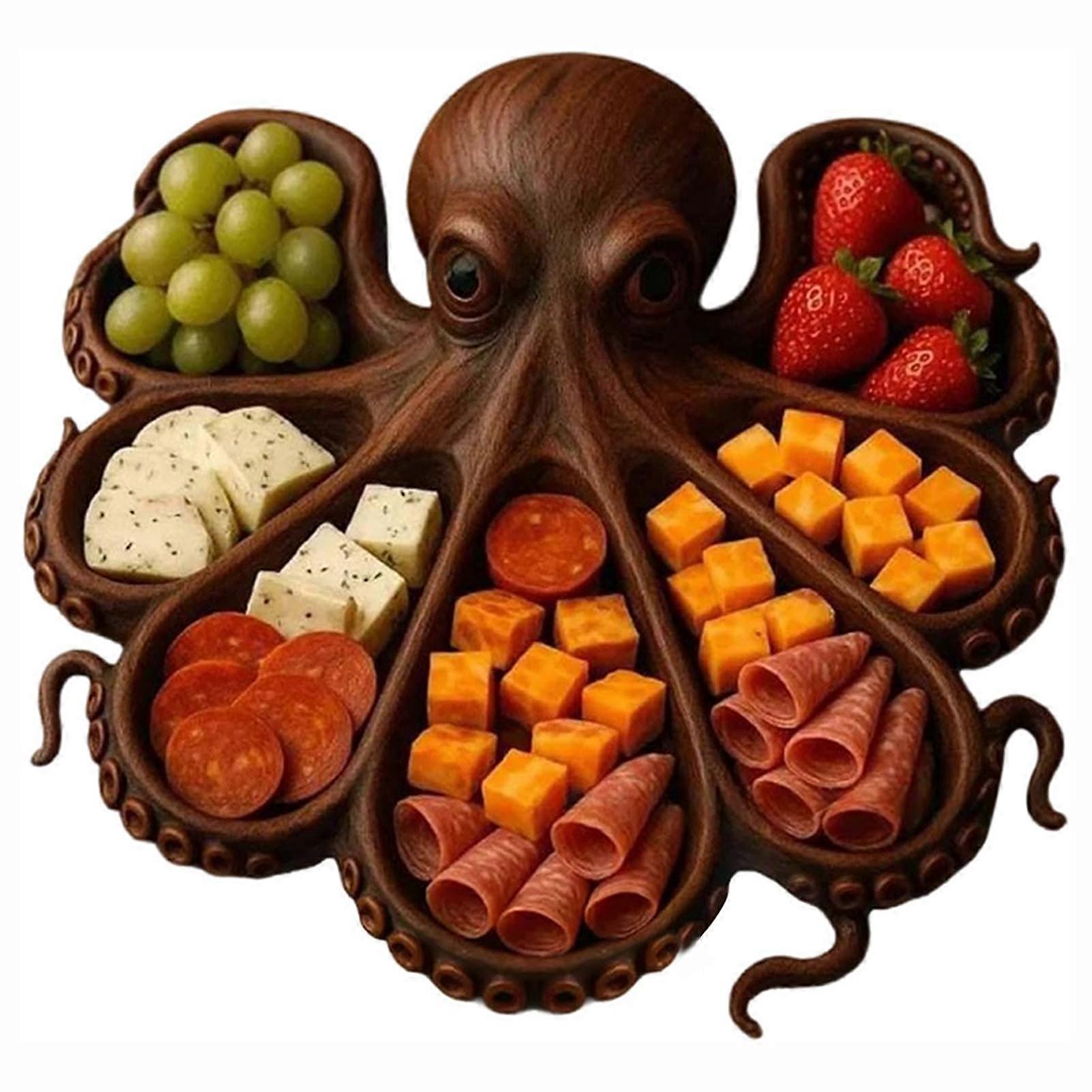 Octopus Charcuterie Platter,Octopus Design Wood Serving Tray, Ocean Themed Party Aperitif Board for Cheese Meats & Fruit