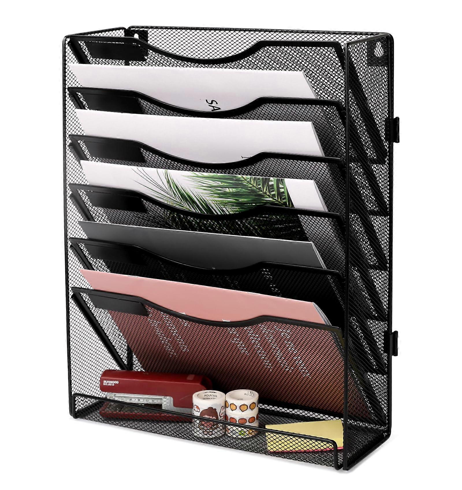 Office Supplies Wall File Organizer 7 Tier Assembly Vertical Hanging File Folders Holder Paper Rack,Black Ref: 9286