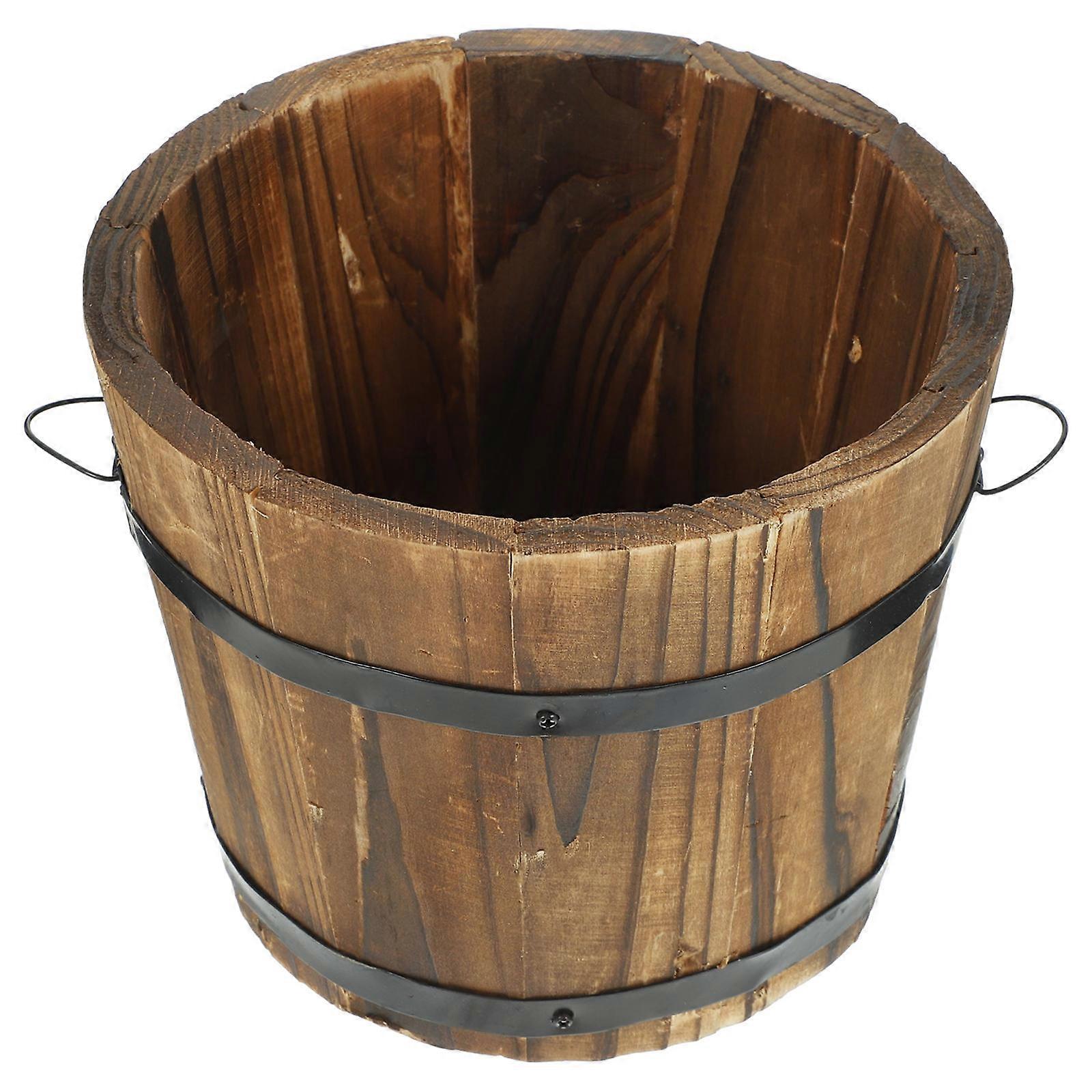 Rustic Wooden Flower Bucket Planter for Indoor Outdoor Use – Durable, Stylish Container for Succulents and Greenery with Random Side Handles