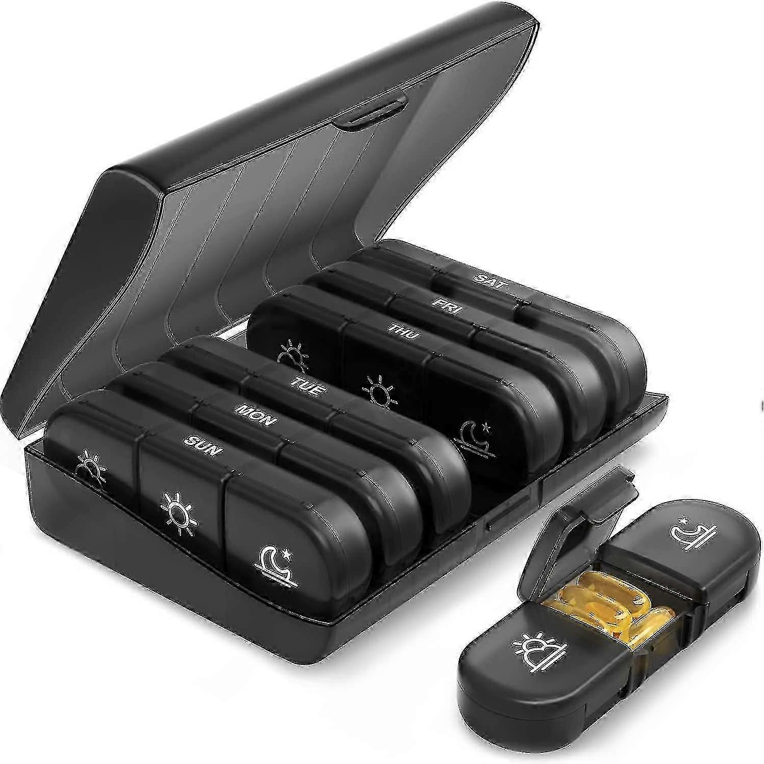 Pill Organizer 3 Times A Day, Portable Travel Pill Box 7 Day (black)