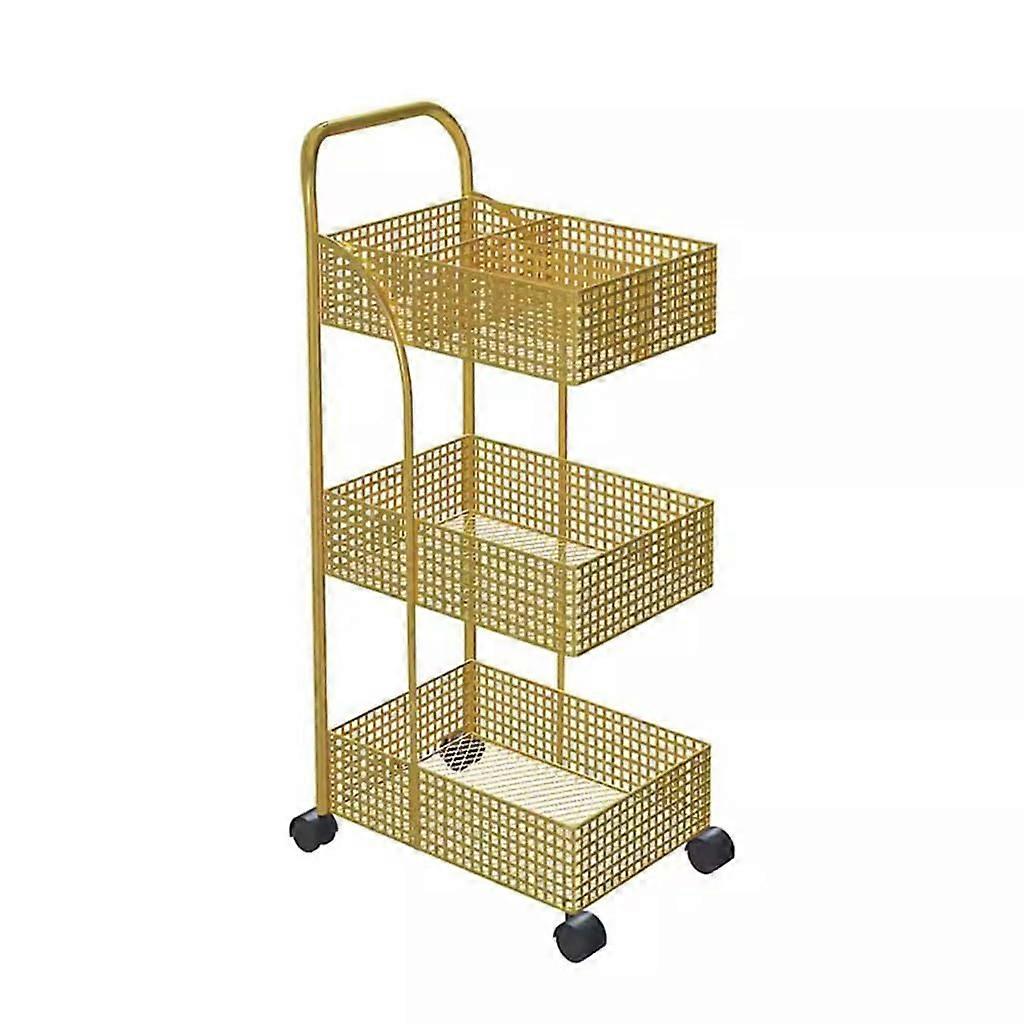 3 Tier Bathroom Storage Cart with Handle, 3 Hanging Baskets, Easy Assembly