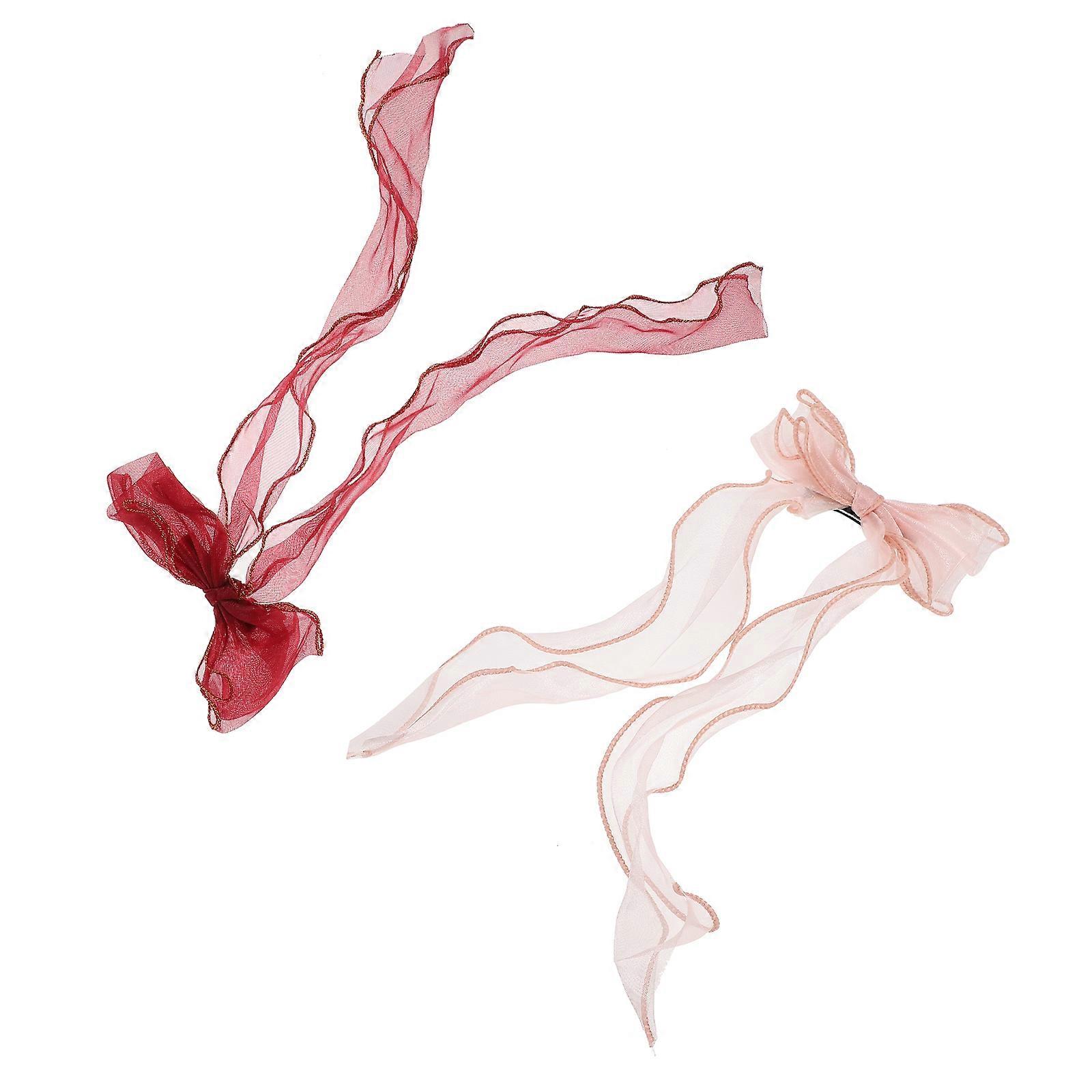 Hair Accessories Bowknot Silk Ribbon Girls Fashion Accessory Wine Red with Gold Edge for Parties 2Pcs Set