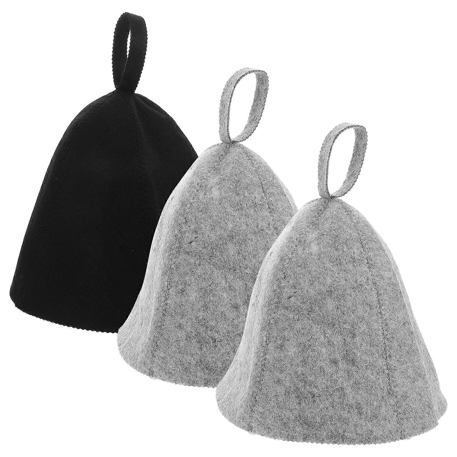 Sauna Hat Set of 3 Quick Drying Wool Felt Bath Caps for Men & Women, Soft Water Absorbent Hair Wraps Fastening, Durable Russian Banya Style for Steam