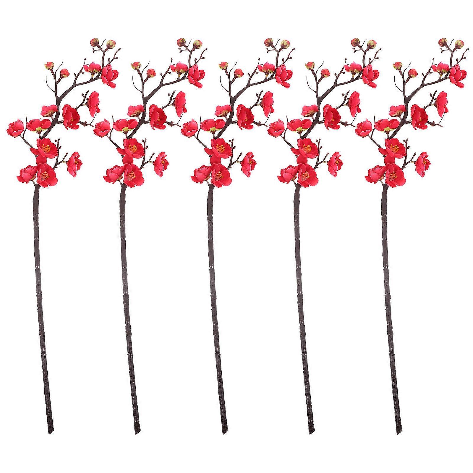 Artificial Flower Wedding Faux Flowers Artificial Plum Decor Rose Red 60cm in Length Flower Shape 5Pcs