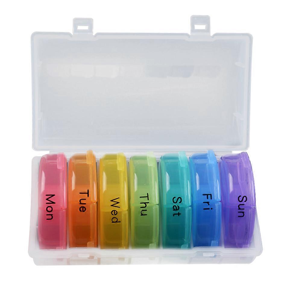 Weekly Pill Organizer Box Portable Tablet Medicine Storage Dispenser Rainbow Color Pill Classification 1Pcs