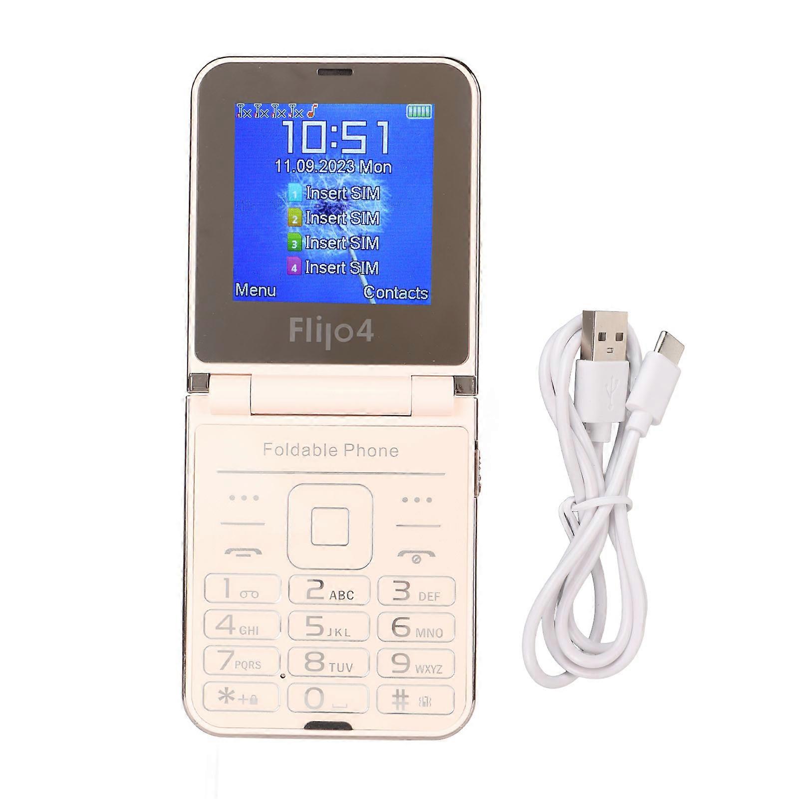 2.6 inch 2G Flip Senior Mobile Phone, 1.3MP Dual Screen, 4 SIM Cards, Large Standby Button, Big Digits, Loud Sound, Basic Phone for Seniors, Gold