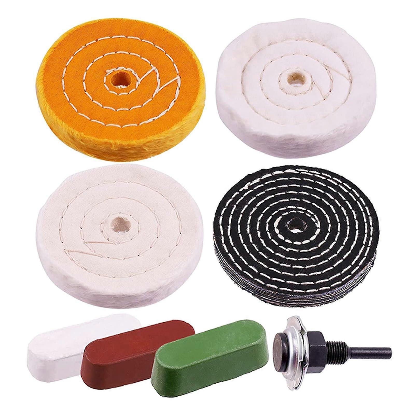 Wool Polishing Discs And Polishing Compounds Set Has 4 Thick Discs And 3 Pastes For Car Detailing And Rotary Buffers
