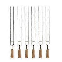 Barbecue Skewers Set, Stainless Steel Double Kebab Sticks with Wooden Handle, Reusable BBQ Meat Skewers with Slider Feature