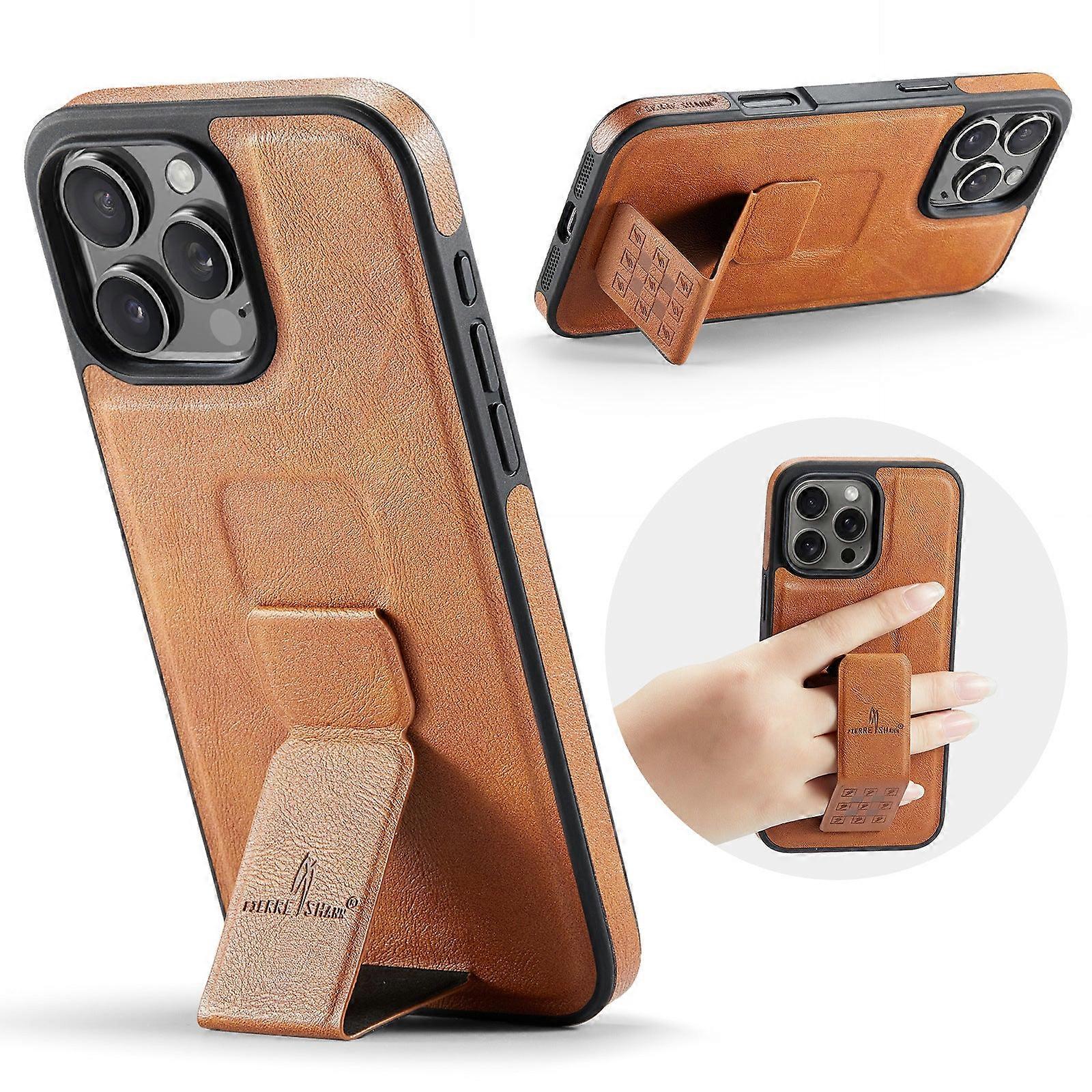 Case For Iphone 14 Pro 029 Brown Wrist Leather Magnetic Back Stand Protection Ee1105